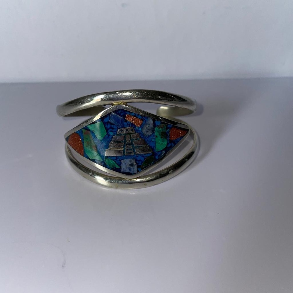 Silver and Blue Geometric Bracelet